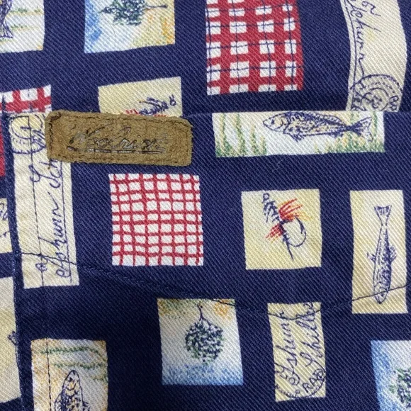 Woolrich Men's Fly Fishing Pattern Blue Long Sleeve Button Shirt - Picture 4 of 10